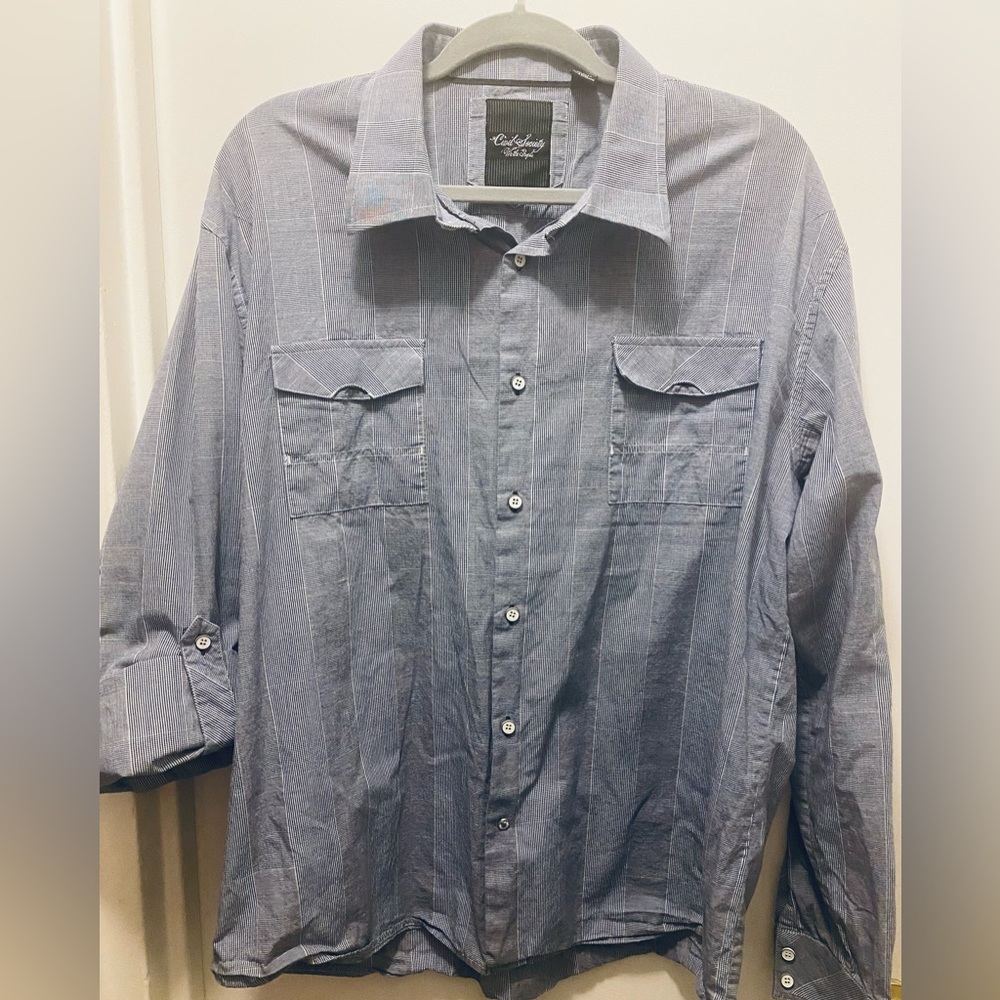 CIVIL SOCIETY Men’s Blue And White Plaid Long Sleeve  XXL Button Down Shirt